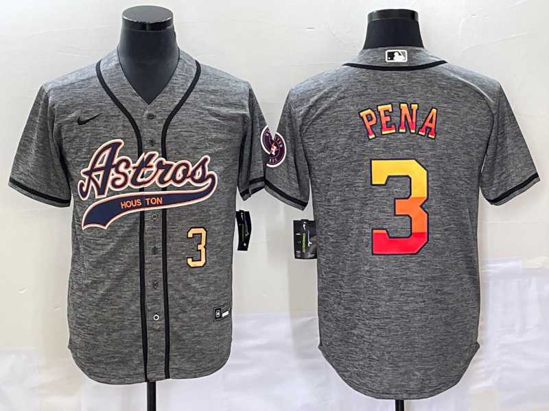 Men%27s Houston Astros #3 Jeremy Pena Number Grey Gridiron Cool Base Stitched Baseball Jersey